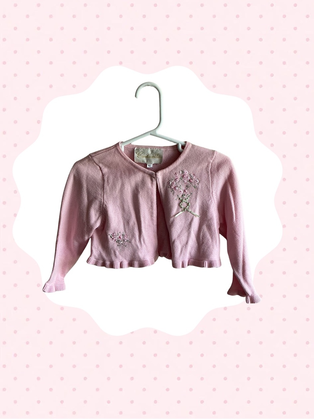 Girls Pink Floral Embroidered Cardigan